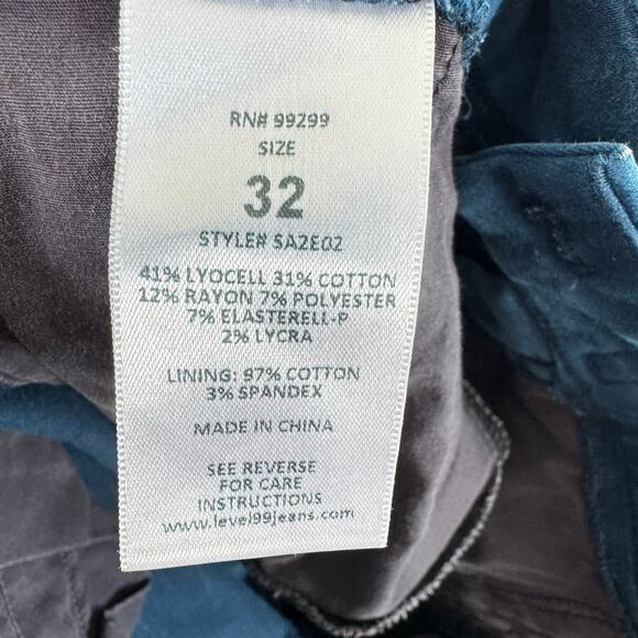Level 99 Teal Blue Cotton Blend High Rise Slim Leg Cropped Pants Size 32 - Picture 6 of 7